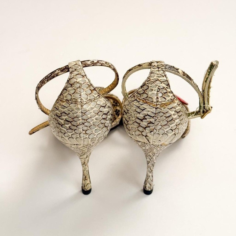 Dolce Gabbana gold snake print heart sandals strappy heels runway vintage US 5 - Picture 6 of 8